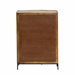 Made in Meubles Buffet haut en bois de manguier clair et travertin Josh