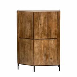 Made in Meubles Buffet haut en bois de manguier clair et travertin Josh