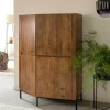 Made in Meubles Buffet haut en bois de manguier et travertin Azure