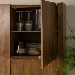 Made in Meubles Buffet haut en bois de manguier et travertin Azure