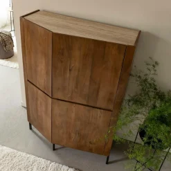 Made in Meubles Buffet haut en bois de manguier et travertin Azure