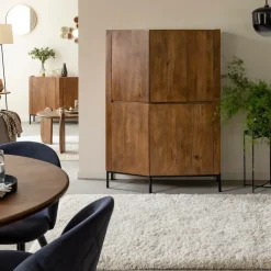 Made in Meubles Buffet haut en bois de manguier et travertin Azure