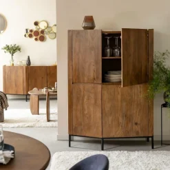 Made in Meubles Buffet haut en bois de manguier et travertin Azure