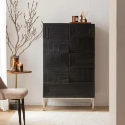 Made in Meubles Buffet haut en bois de manguier noir Tristan