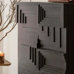 Made in Meubles Buffet haut en bois de manguier noir Tristan