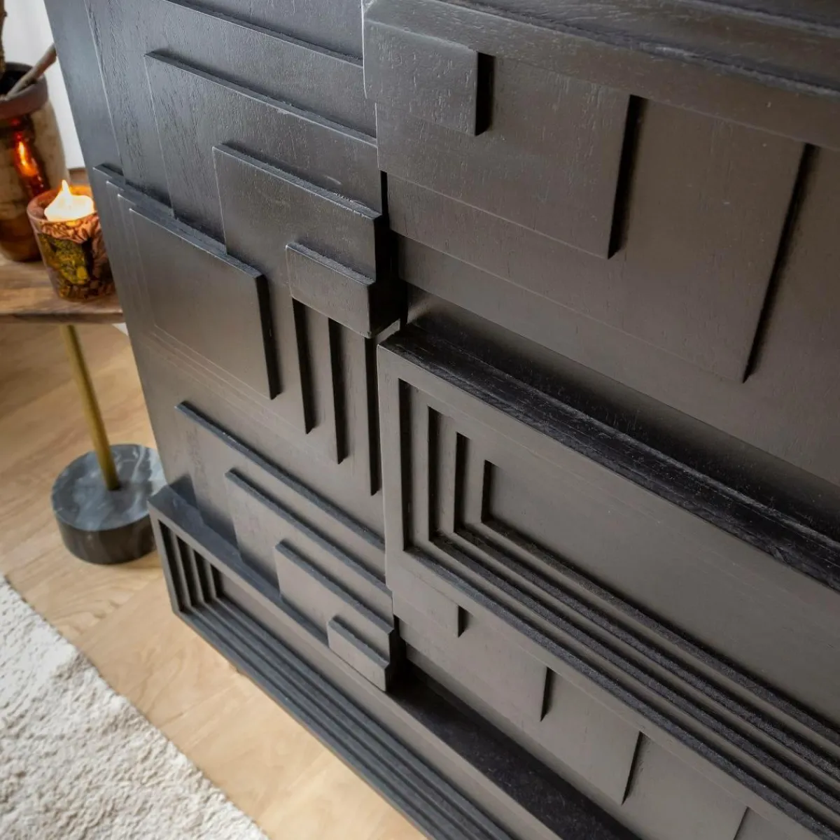 Made in Meubles Buffet haut en bois de manguier noir Tristan