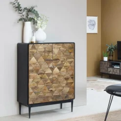 Made in Meubles Buffet haut en métal et bois de manguier Célia