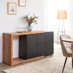 Made in Meubles Buffet rétractable en bois d'acacia Emilio