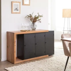 Made in Meubles Buffet rétractable en bois d'acacia Emilio