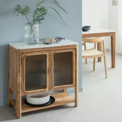 Made in Meubles Buffet vitré en bois d'acacia et marbre Emyr