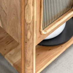 Made in Meubles Buffet vitré en bois d'acacia et marbre Emyr