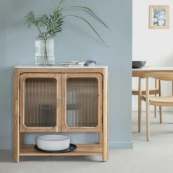 Made in Meubles Buffet vitré en bois d'acacia et marbre Emyr