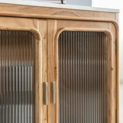 Made in Meubles Buffet vitré en bois d'acacia et marbre Emyr