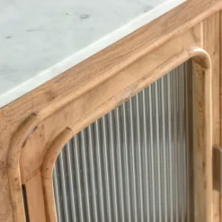 Made in Meubles Buffet vitré en bois d'acacia et marbre Emyr