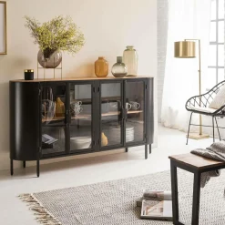 Made in Meubles Buffet vitrine en métal Achille
