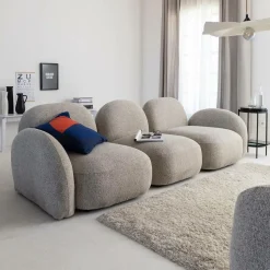 Made in Meubles Canapé 3 modules en tissu bouclette gris Calya
