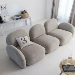 Made in Meubles Canapé 3 modules en tissu bouclette gris Calya
