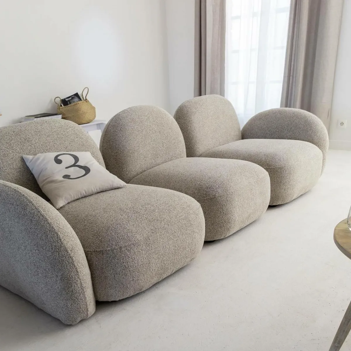 Made in Meubles Canapé 3 modules en tissu bouclette gris Calya