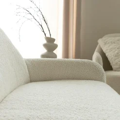 Made in Meubles Canapé blanc confort en tissu bouclette 2 places Amandine