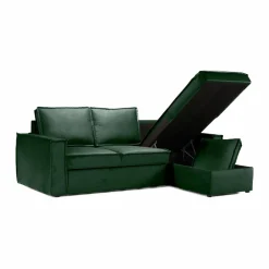 Made in Meubles Canapé d'angle droit convertible 4 places en tissu vert Paris