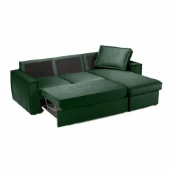 Made in Meubles Canapé d'angle droit convertible 4 places en tissu vert Paris