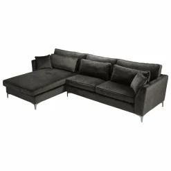 Made in Meubles Canapé d'angle gauche 5 places en velours gris Agadir