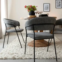 Made in Meubles Chaise arrondie en tissu bouclette grise Kanoa (lot de 2)