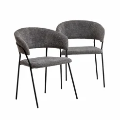 Made in Meubles Chaise arrondie en tissu bouclette grise Kanoa (lot de 2)