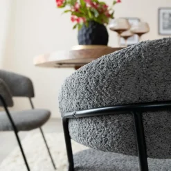 Made in Meubles Chaise arrondie en tissu bouclette grise Kanoa (lot de 2)