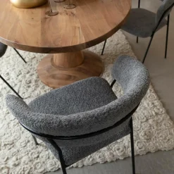 Made in Meubles Chaise arrondie en tissu bouclette grise Kanoa (lot de 2)