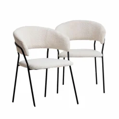 Made in Meubles Chaise arrondie tissu bouclette blanche Kanoa (lot de 2)