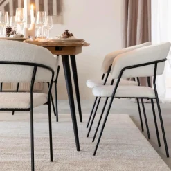Made in Meubles Chaise arrondie tissu bouclette blanche Kanoa (lot de 2)