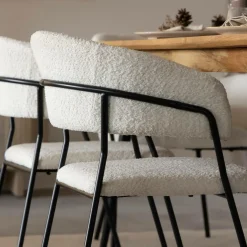 Made in Meubles Chaise arrondie tissu bouclette blanche Kanoa (lot de 2)