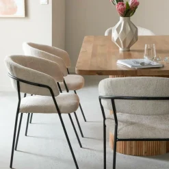 Made in Meubles Chaise arrondie tissu écru Kanoa (lot de 2)