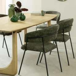 Made in Meubles Chaise arrondie tissu vert Kanoa (lot de 2)