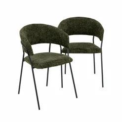 Made in Meubles Chaise arrondie tissu vert Kanoa (lot de 2)