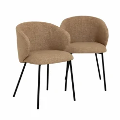 Made in Meubles Chaise avec accoudoirs ronds en tissu sable et pieds en métal Cléa (lot de 2)