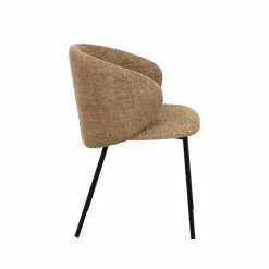 Made in Meubles Chaise avec accoudoirs ronds en tissu sable et pieds en métal Cléa (lot de 2)