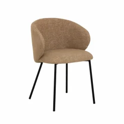 Made in Meubles Chaise avec accoudoirs ronds en tissu sable et pieds en métal Cléa (lot de 2)