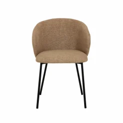 Made in Meubles Chaise avec accoudoirs ronds en tissu sable et pieds en métal Cléa (lot de 2)