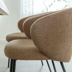Made in Meubles Chaise avec accoudoirs ronds en tissu sable et pieds en métal Cléa (lot de 2)