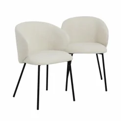 Made in Meubles Chaise avec accoudoirs ronds en tissu bouclette écru clair et pieds en métal Cléa (lot de 2)