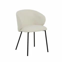 Made in Meubles Chaise avec accoudoirs ronds en tissu bouclette écru clair et pieds en métal Cléa (lot de 2)