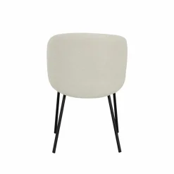 Made in Meubles Chaise avec accoudoirs ronds en tissu bouclette écru clair et pieds en métal Cléa (lot de 2)