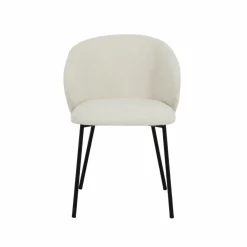 Made in Meubles Chaise avec accoudoirs ronds en tissu bouclette écru clair et pieds en métal Cléa (lot de 2)