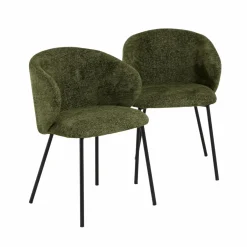 Made in Meubles Chaise avec accoudoirs ronds en tissu vert et pieds en métal Cléa (lot de 2)