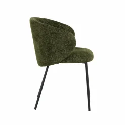 Made in Meubles Chaise avec accoudoirs ronds en tissu vert et pieds en métal Cléa (lot de 2)