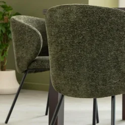Made in Meubles Chaise avec accoudoirs ronds en tissu vert et pieds en métal Cléa (lot de 2)