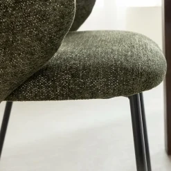Made in Meubles Chaise avec accoudoirs ronds en tissu vert et pieds en métal Cléa (lot de 2)
