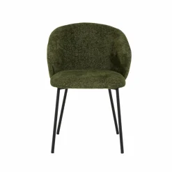 Made in Meubles Chaise avec accoudoirs ronds en tissu vert et pieds en métal Cléa (lot de 2)